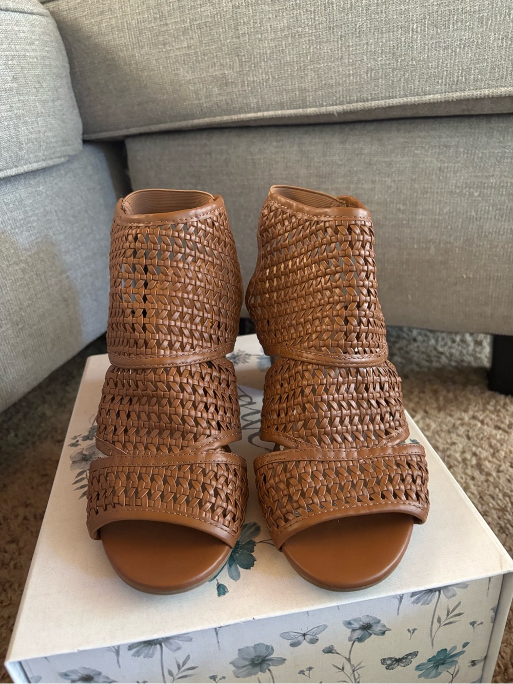 Sugar Brown Woven Open-Toe Heeled Sandals